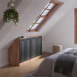 Dachschrägenschrank-Set Rion Anthrazit Landhaus/Goldkraft Eiche 2er Set Vicco