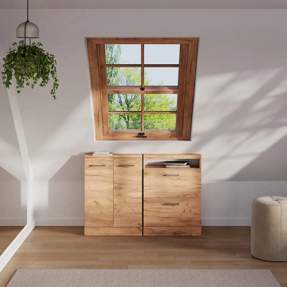 Dachschrägenschrank-Set Rion Goldkraft Eiche 120 x 81.6 cm 2er Set Vicco