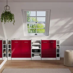 Dachschrägenschrank-Set Rion Bordeaux Hochglanz/Weiß 5er Set Vicco