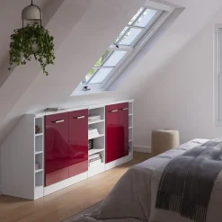 Dachschrägenschrank-Set Rion Bordeaux Hochglanz/Weiß 5er Set Vicco