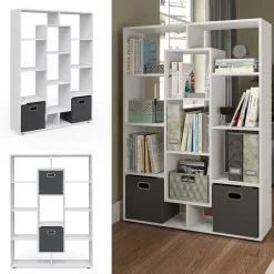 Drehregal Weiß 107.2 x 143 cm mit 2 Faltboxen Vicco