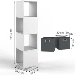 Drehregal Weiß 35.2 x 144.2 cm mit 2 Faltboxen Vicco