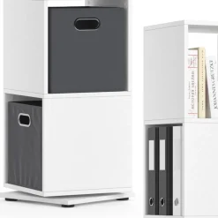 Drehregal Weiß 35.2 x 144.2 cm mit 2 Faltboxen Vicco