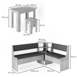 Eckbankgruppe Roman Beton 150 x 120 cm mit Tisch Vicco
