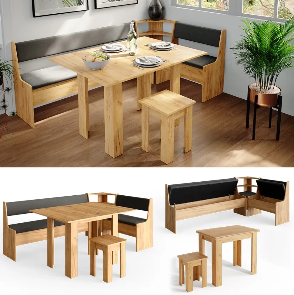Eckbankgruppe Roman Goldkraft Eiche 210 x 120 cm mit Tisch Vicco