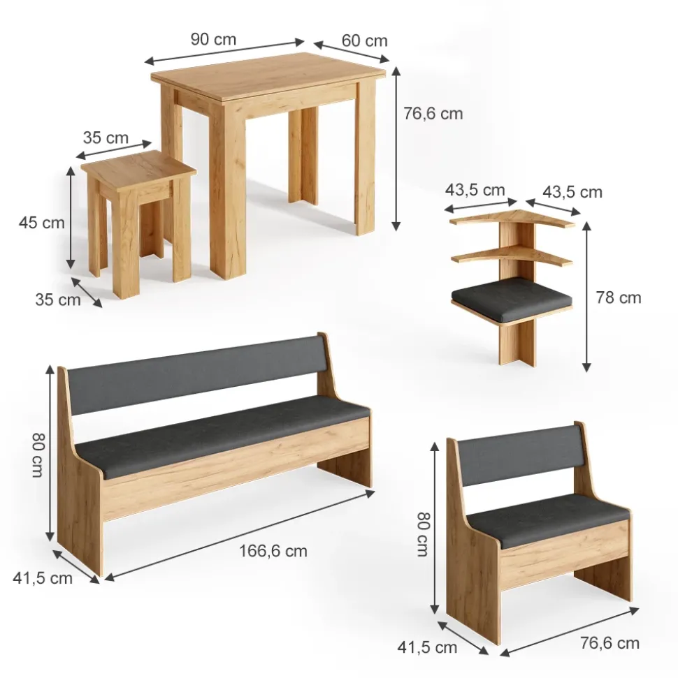 Eckbankgruppe Roman Goldkraft Eiche 210 x 120 cm mit Tisch Vicco