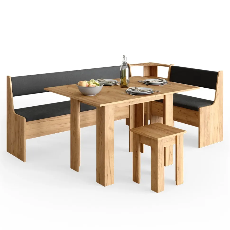 Eckbankgruppe Roman Goldkraft Eiche 210 x 120 cm mit Tisch Vicco