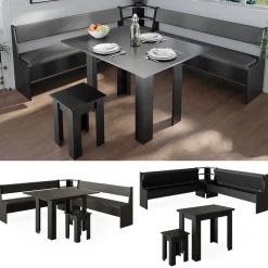 Eckbankgruppe Roman Schwarz 210 x 210 cm mit Tisch Vicco