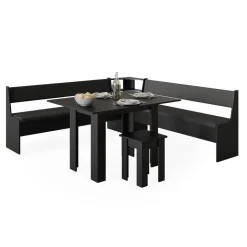 Eckbankgruppe Roman Schwarz 210 x 210 cm mit Tisch Vicco