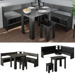 Eckbankgruppe Roman Schwarz 180 x 180 cm mit Tisch Vicco