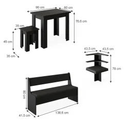 Eckbankgruppe Roman Schwarz 180 x 180 cm mit Tisch Vicco