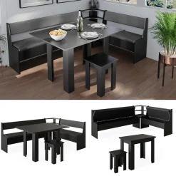 Eckbankgruppe Roman Schwarz 210 x 150 cm mit Tisch Vicco