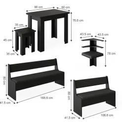 Eckbankgruppe Roman Schwarz 210 x 150 cm mit Tisch Vicco