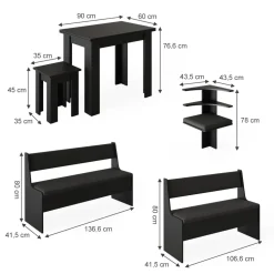 Eckbankgruppe Roman Schwarz 180 x 150 cm mit Tisch Vicco