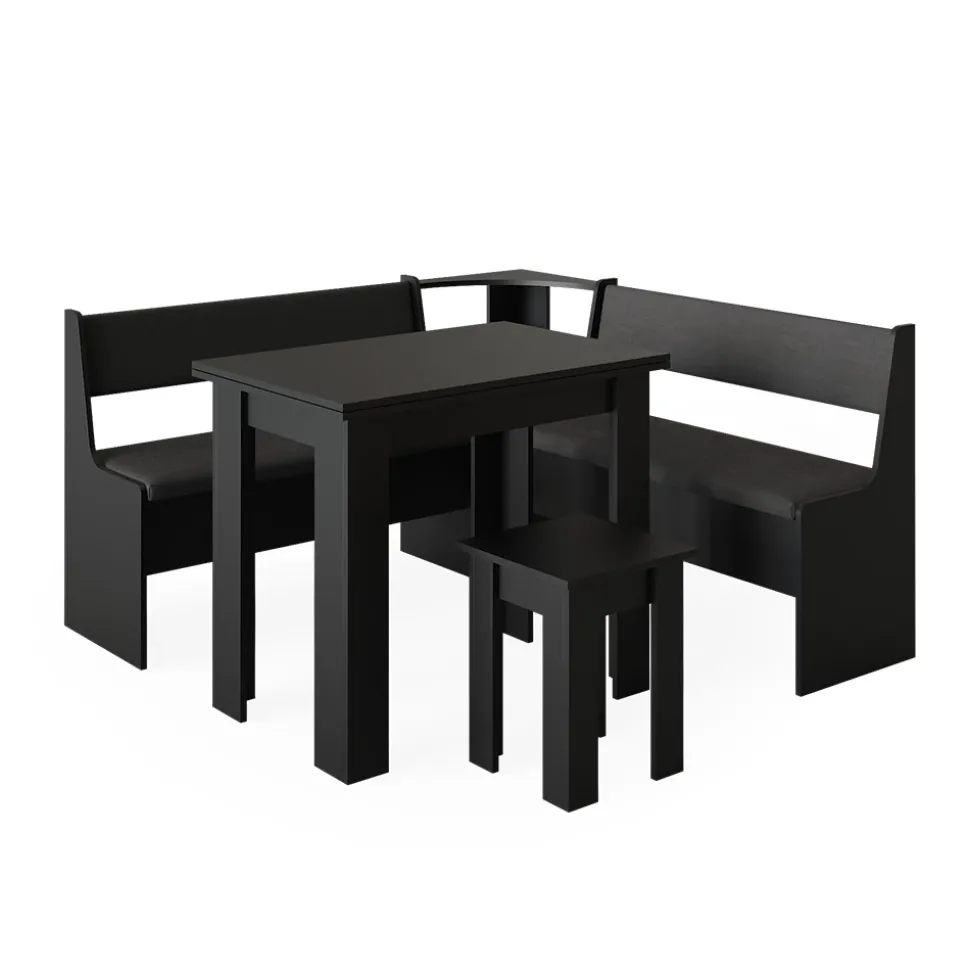 Eckbankgruppe Roman Schwarz 150 x 150 cm mit Tisch Vicco