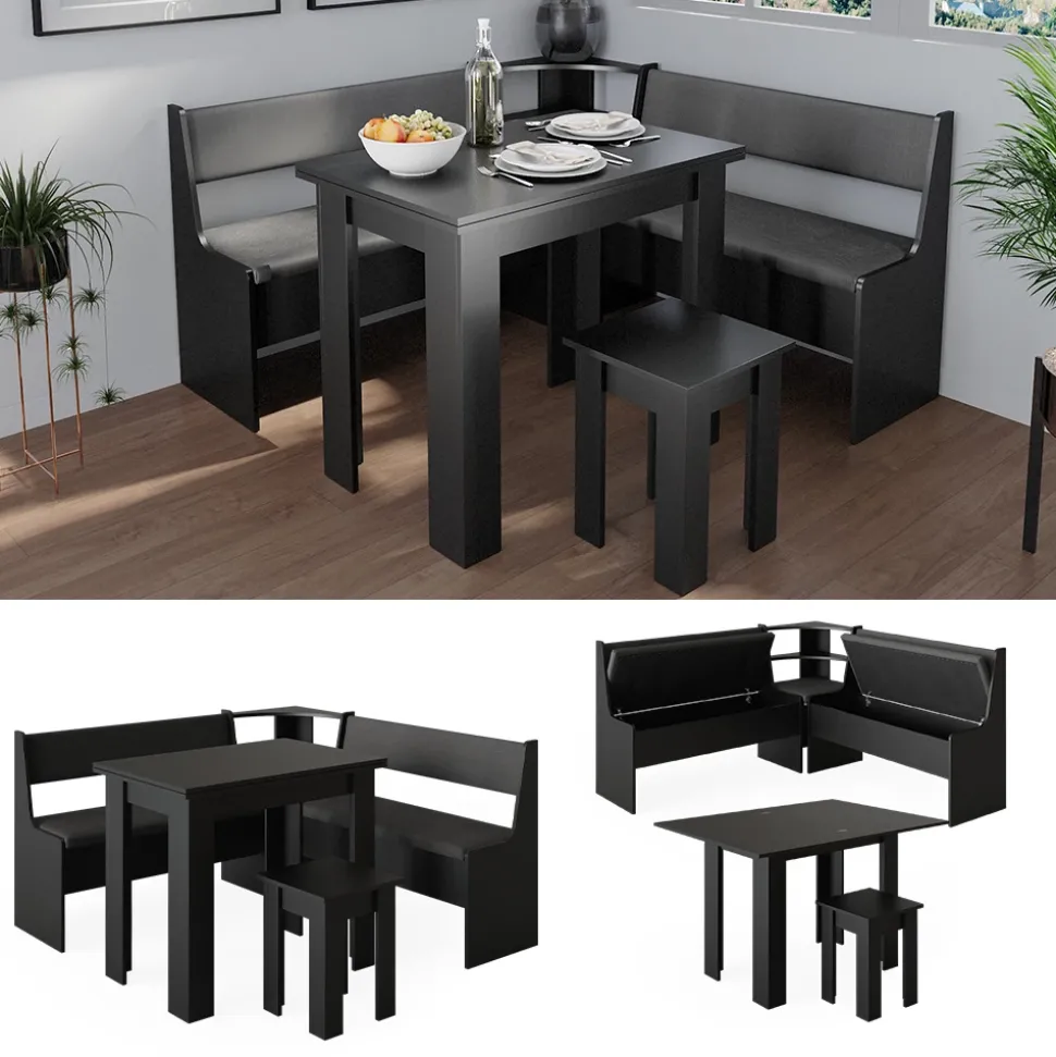 Eckbankgruppe Roman Schwarz 150 x 150 cm mit Tisch Vicco