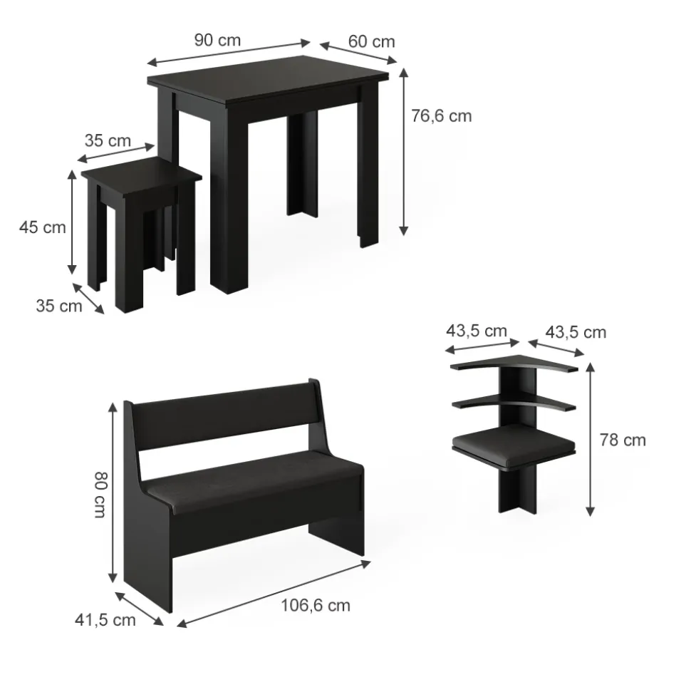 Eckbankgruppe Roman Schwarz 150 x 150 cm mit Tisch Vicco