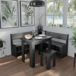 Eckbankgruppe Roman Schwarz 150 x 150 cm mit Tisch Vicco