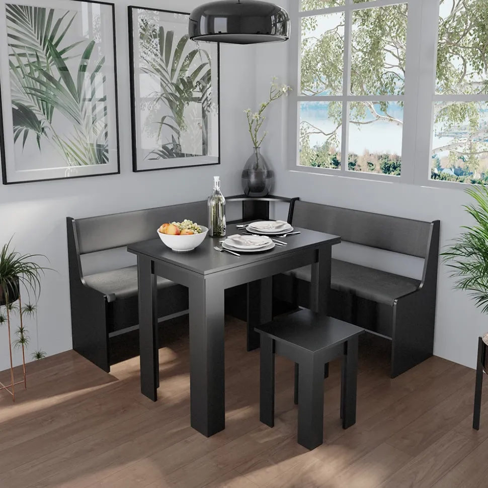 Eckbankgruppe Roman Schwarz 150 x 150 cm mit Tisch Vicco