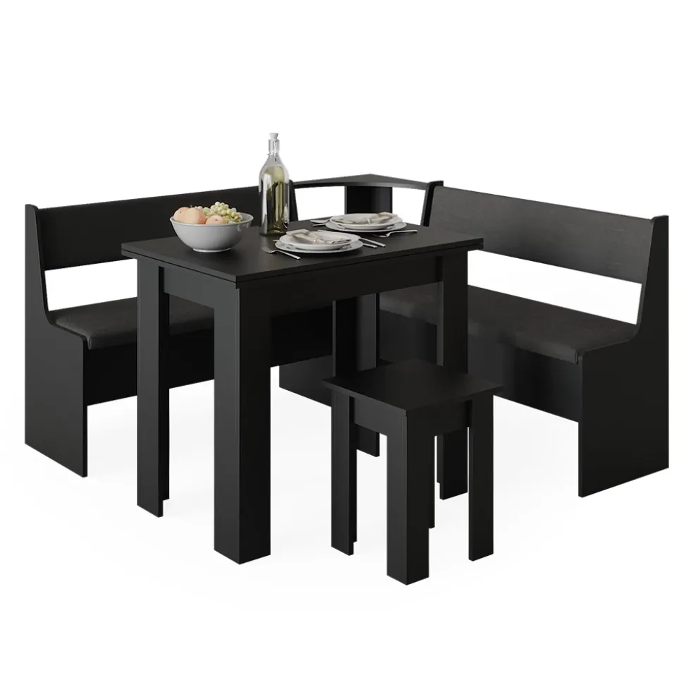 Eckbankgruppe Roman Schwarz 150 x 150 cm mit Tisch Vicco