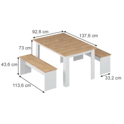 Eckbankgruppe Sentio Weiß/Goldkraft Eiche 137.6 x 92.8 cm mit 2 Bänken Vicco