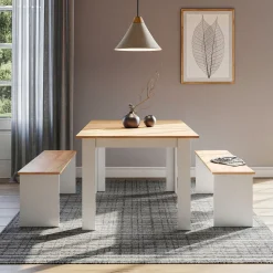 Eckbankgruppe Sentio Weiß/Goldkraft Eiche 137.6 x 92.8 cm mit 2 Bänken Vicco