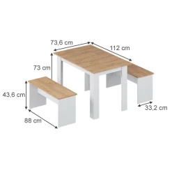 Eckbankgruppe Sentio Weiß/Goldkraft Eiche 112 x 73.6 cm mit 2 Bänken Vicco