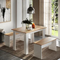 Eckbankgruppe Sentio Weiß/Goldkraft Eiche 112 x 73.6 cm mit 2 Bänken Vicco