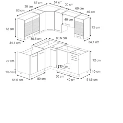 Eckküche Fame-Line Anthrazit Hochglanz 190 x 46 cm ohne Arbeitsplatte Vicco