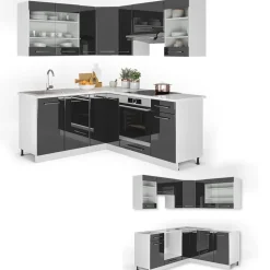 Eckküche Fame-Line Anthrazit Hochglanz/Weiß 190 x 60 cm , AP Anthrazit Vicco