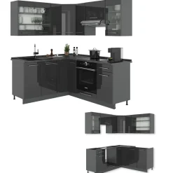 Eckküche Fame-Line Anthrazit Hochglanz 190 x 60 cm , AP Anthrazit Vicco