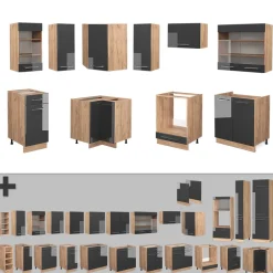 Eckküche Fame-Line Anthrazit Hochglanz/Goldkraft Eiche 190 x 60 cm , AP Anthrazit Vicco