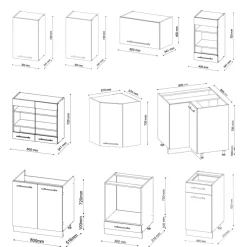 Eckküche Fame-Line Anthrazit Hochglanz/Goldkraft Eiche 190 x 60 cm , AP Marmor Vicco