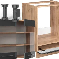 Eckküche Fame-Line Anthrazit Hochglanz/Goldkraft Eiche 190 x 60 cm , AP Marmor Vicco