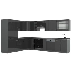 Eckküche Fame-Line Anthrazit Hochglanz 347 x 46 cm ohne Arbeitsplatte Vicco