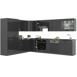 Eckküche Fame-Line Anthrazit Hochglanz 347 x 46 cm ohne Arbeitsplatte Vicco