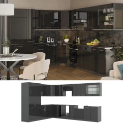 Eckküche Fame-Line Anthrazit Hochglanz 347 x 46 cm ohne Arbeitsplatte Vicco