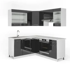 Eckküche Fame-Line Anthrazit Hochglanz 190 x 46 cm ohne Arbeitsplatte Vicco