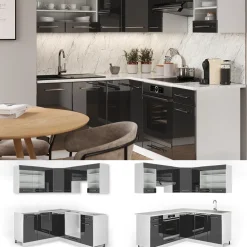 Eckküche Fame-Line Anthrazit Hochglanz 190 x 46 cm ohne Arbeitsplatte Vicco