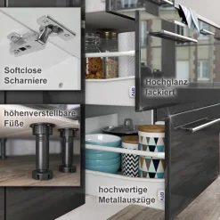 Eckküche Fame-Line Anthrazit Hochglanz 190 x 46 cm ohne Arbeitsplatte Vicco