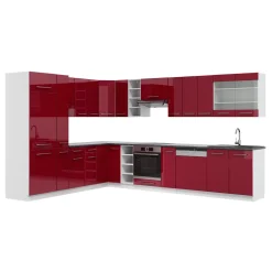 Eckküche Fame-Line Bordeaux Hochglanz/Weiß 347 x 60 cm , AP Anthrazit Vicco