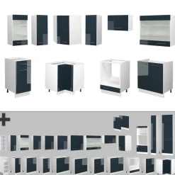 Eckküche Fame-Line Dunkelblau Hochglanz/Weiß 190 x 46 cm ohne Arbeitsplatte Vicco