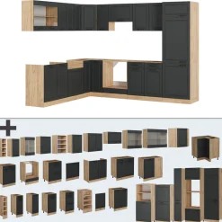 Eckküche R-Line Anthrazit Landhaus/Goldkraft Eiche 287 x 60 cm , AP Anthrazit Vicco