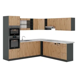 Eckküche R-Line Artisan Eiche/Anthrazit 247 x 60 cm , AP Marmor Vicco