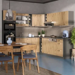 Eckküche R-Line Artisan Eiche/Anthrazit 247 x 60 cm , AP Marmor Vicco