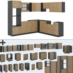 Eckküche R-Line Artisan Eiche/Anthrazit 247 x 60 cm , AP Marmor Vicco