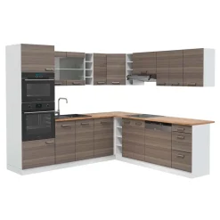 Eckküche R-Line Edelgrau/Weiß 247 x 60 cm , AP Eiche Vicco