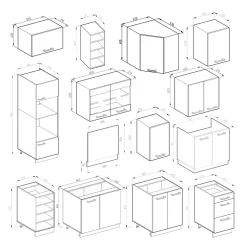 Eckküche R-Line Edelgrau/Weiß 247 x 60 cm , AP Eiche Vicco