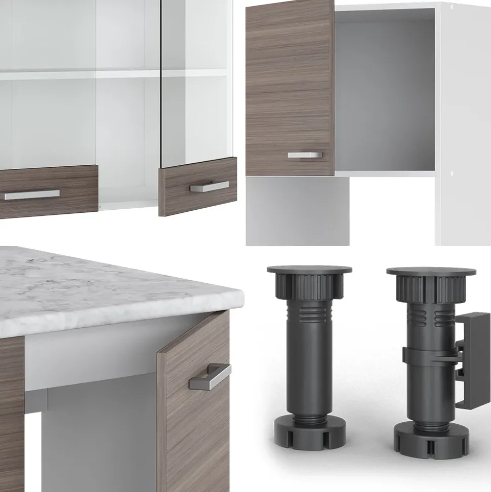 Eckküche R-Line Edelgrau/Weiß 247 x 60 cm , AP Eiche Vicco