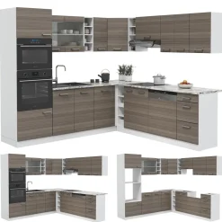 Eckküche R-Line Edelgrau/Weiß 247 x 60 cm , AP Eiche Vicco